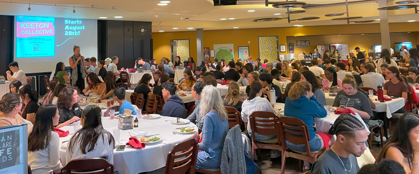 students eating at house dinner
