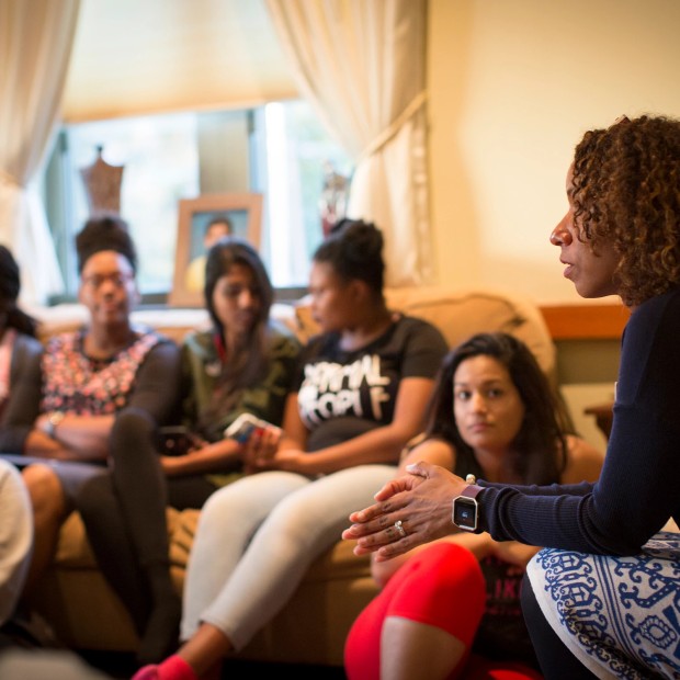 group if students having a conversation as part of the Community Dialogue Project